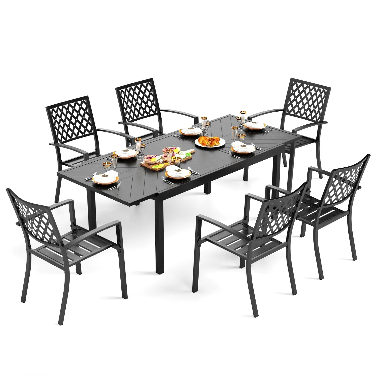 PHI VILLA 7-piece / 9-piece Outdoor Dining Sets Adjustable Steel Table and Stackable Chairs