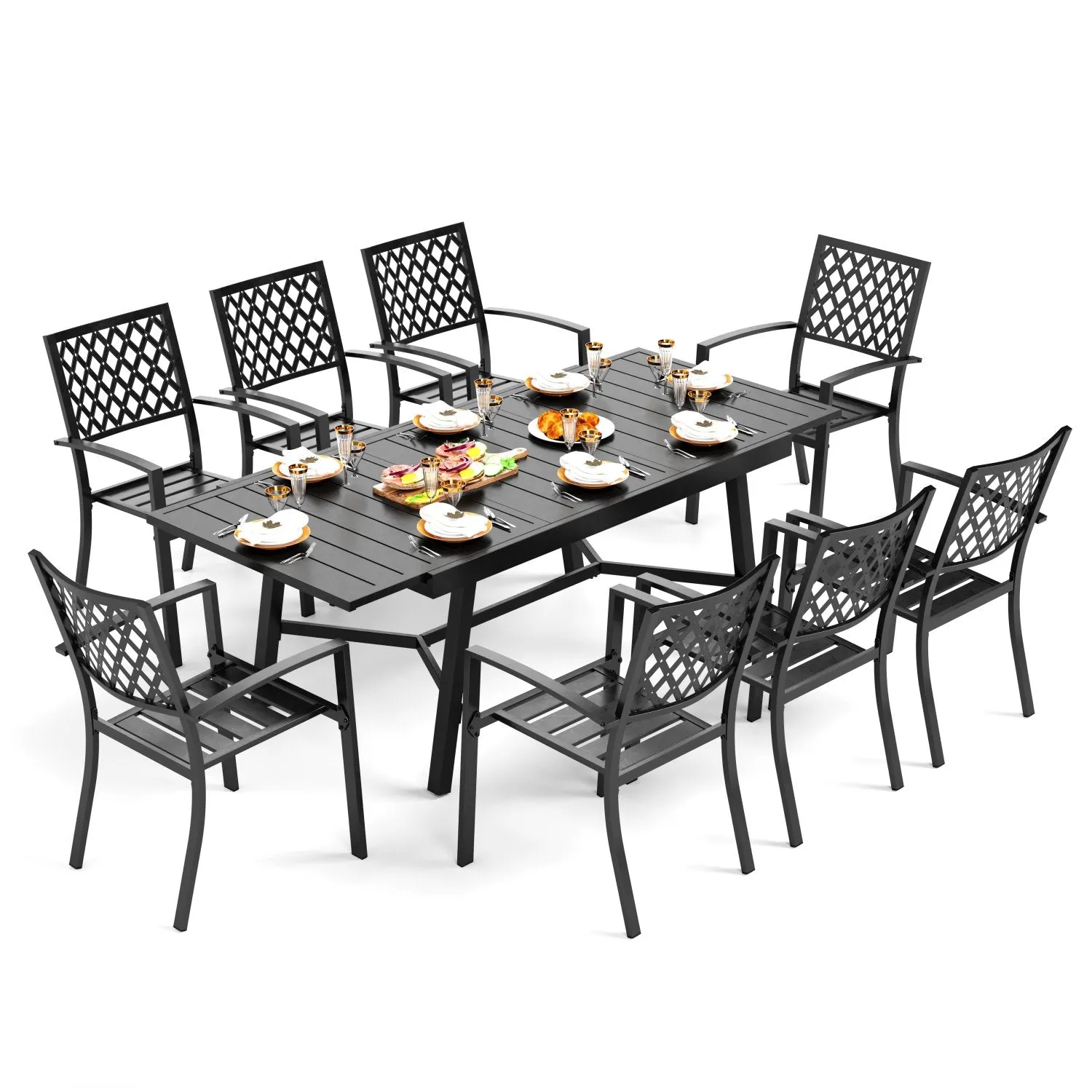 PHI VILLA 7-piece / 9-piece Outdoor Dining Sets Adjustable Steel Table and Stackable Chairs