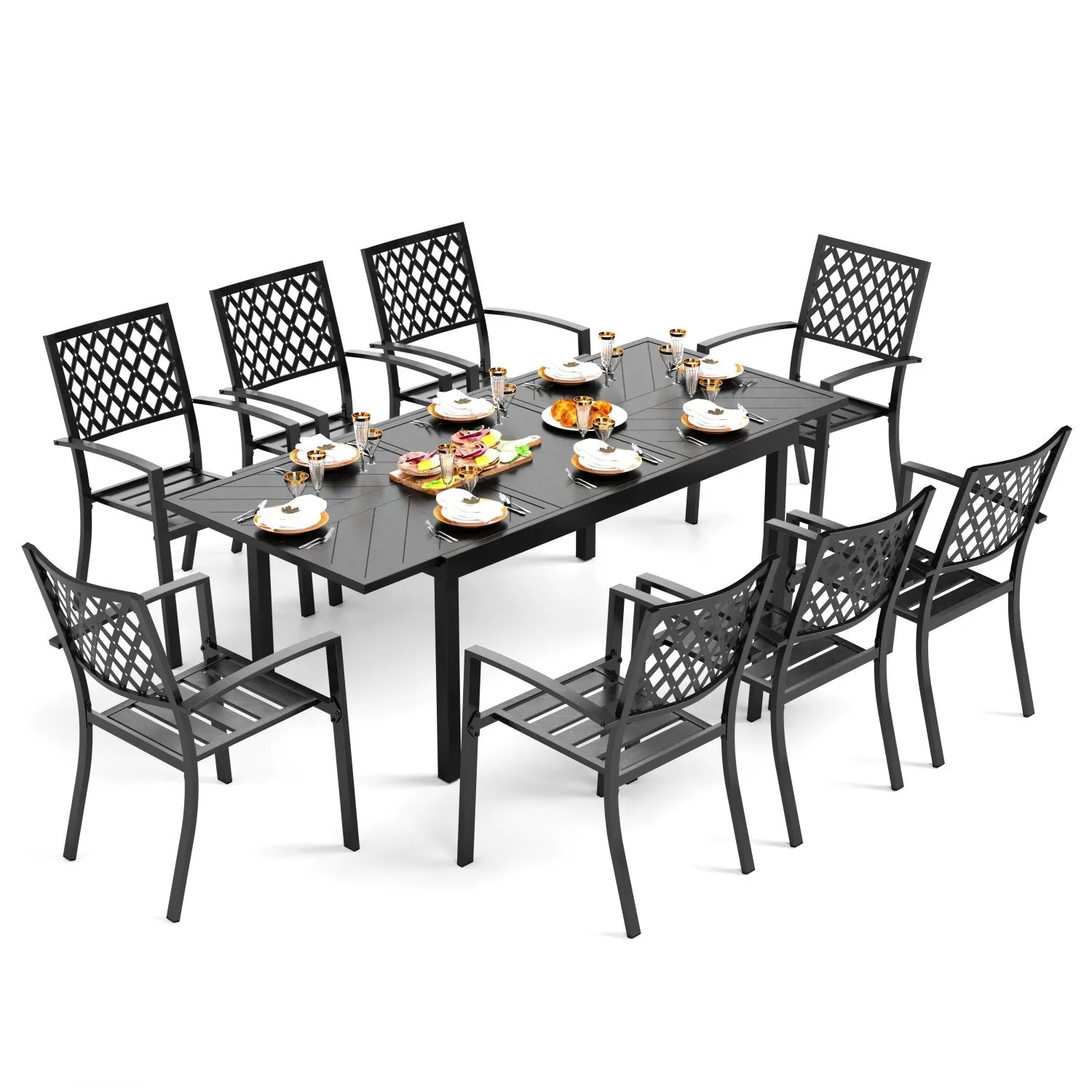 PHI VILLA 7-piece / 9-piece Outdoor Dining Sets Adjustable Steel Table and Stackable Chairs