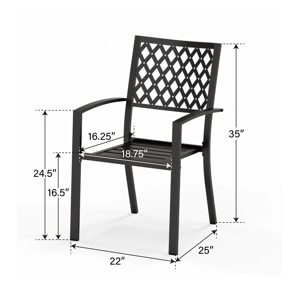 PHI VILLA 7-Piece Patio Dining Set 6 Fixed Stackable Chairs and Steel Rectangle Table