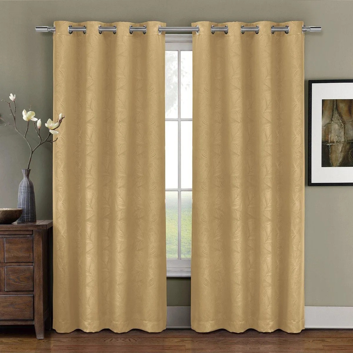 Prairie Contemporary Leafy Design Blackout Grommet Curtain Panel (Single)