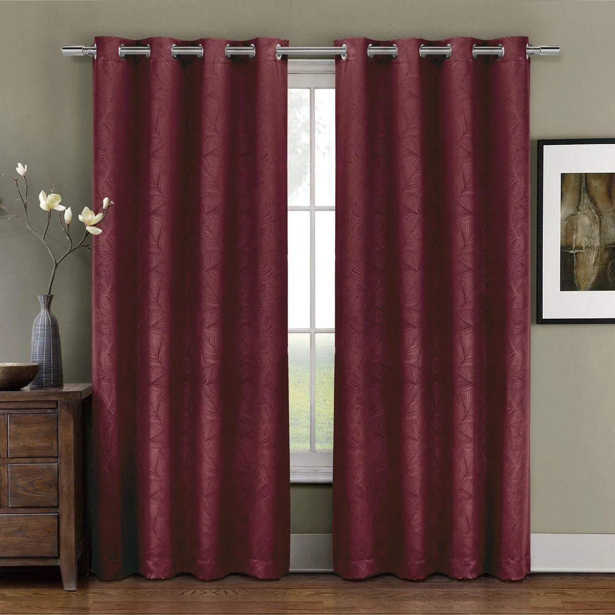 Prairie Contemporary Leafy Design Blackout Grommet Curtain Panel (Single)