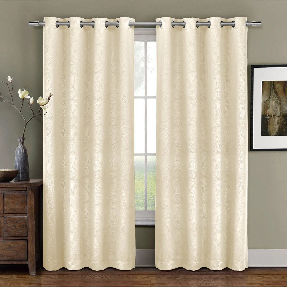 Prairie Contemporary Leafy Design Blackout Grommet Curtain Panel (Single)