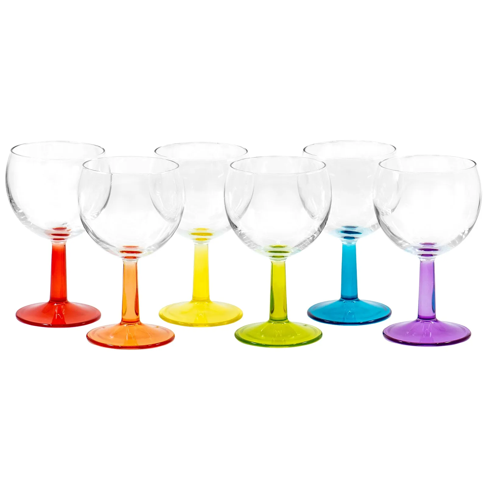 Red Co. Rainbow Wine Glasses - Set of 6 Clear Barware with Colored Stems, 8.5 Ounces