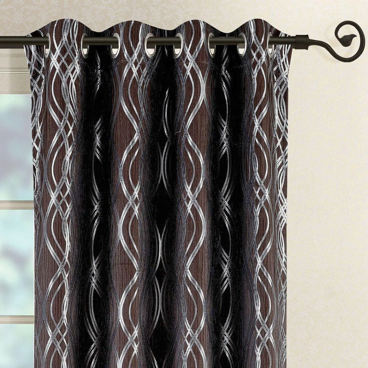 Regalia Abstract Jacquard Textured Grommet Top Curtain Panels (Set of 2)