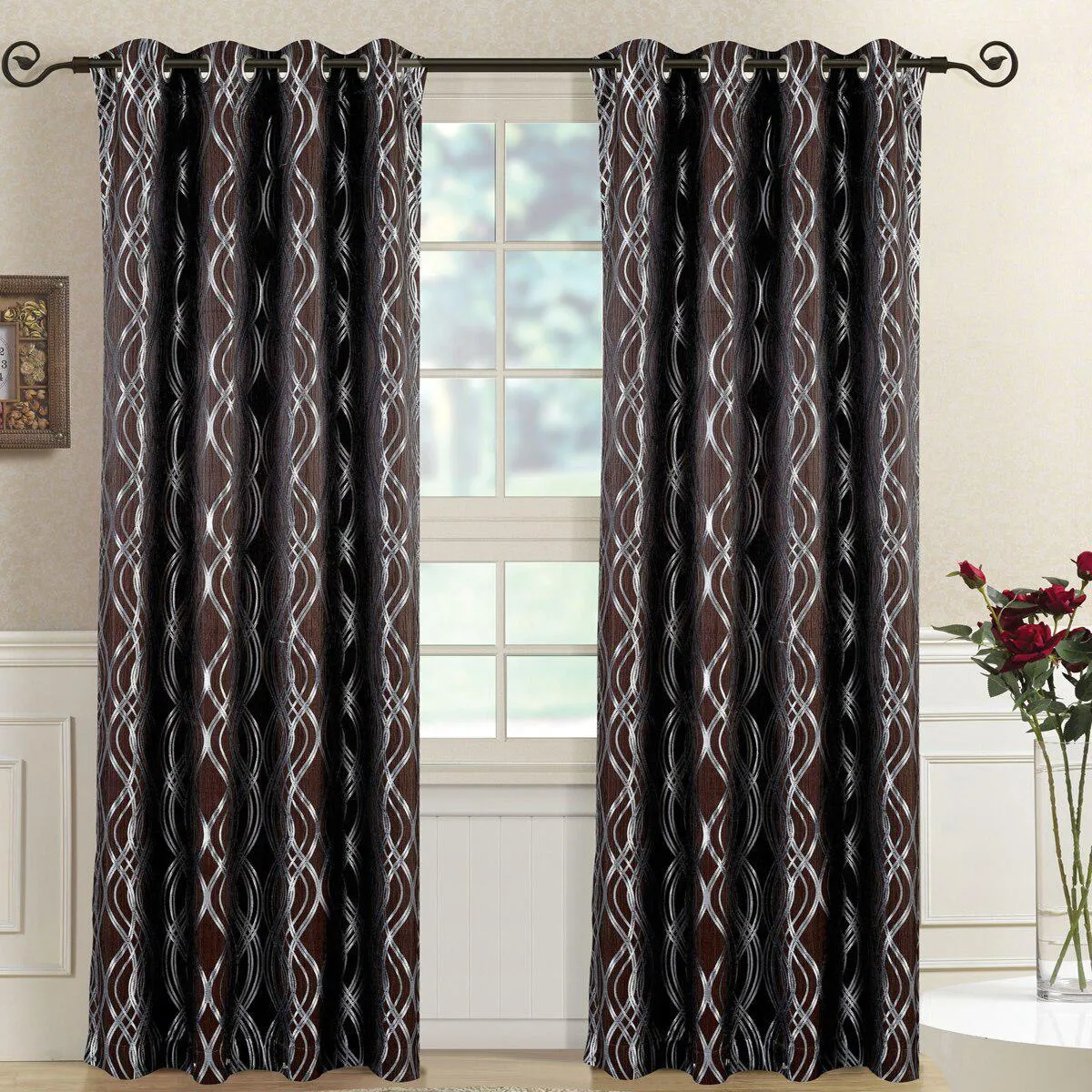 Regalia Abstract Jacquard Textured Grommet Top Curtain Panels (Set of 2)