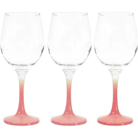 Rose Colored Stem Clear Wine Drinking Glass for Red, White, Pink Wine, Cocktails, 9.25 Ounce - Set of 3