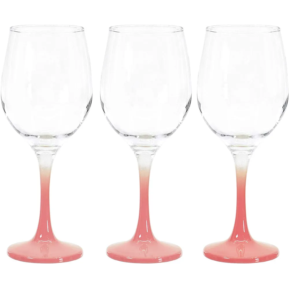 Rose Colored Stem Clear Wine Drinking Glass for Red, White, Pink Wine, Cocktails, 9.25 Ounce - Set of 3