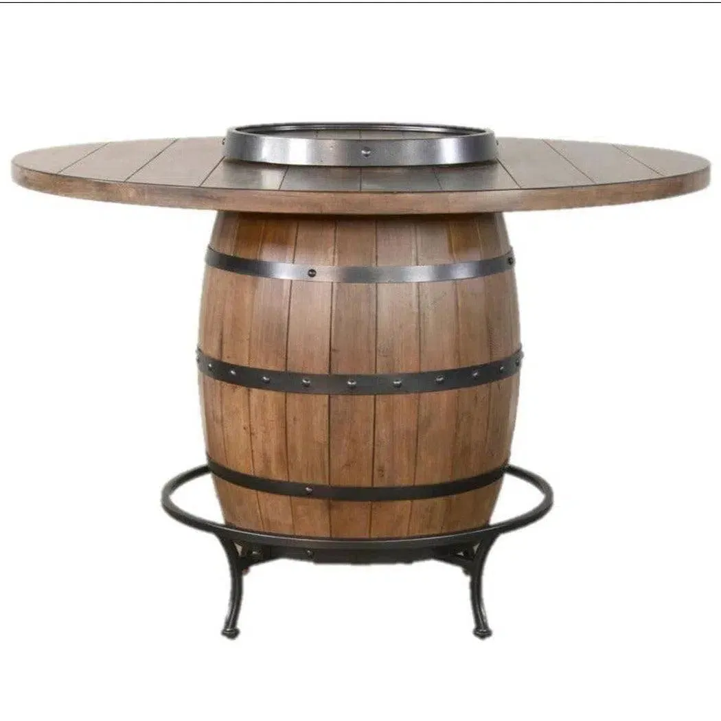 Round 54" Counter Height Rustic Barrel Pub Table Warm Walnut