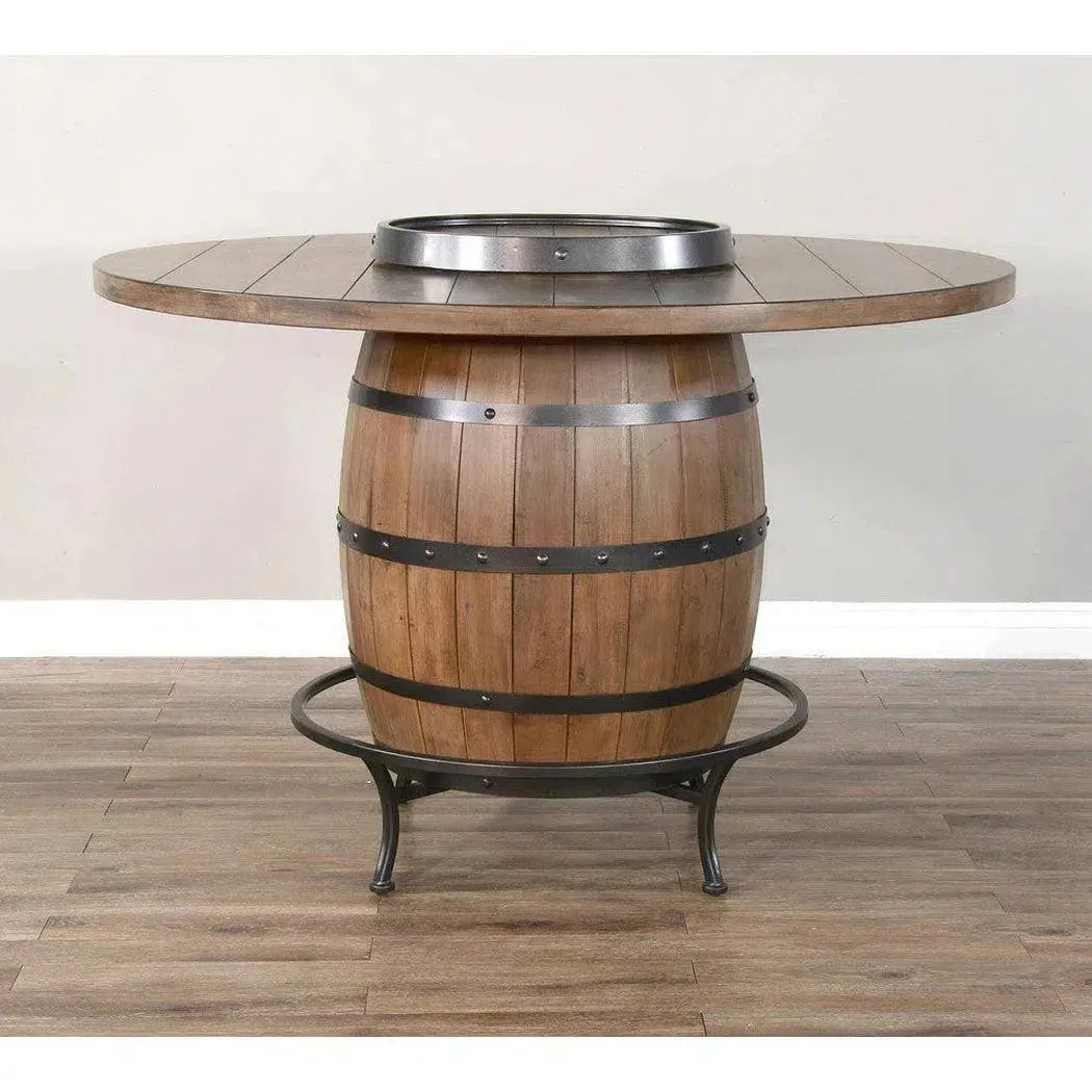 Round 54" Counter Height Rustic Barrel Pub Table Warm Walnut