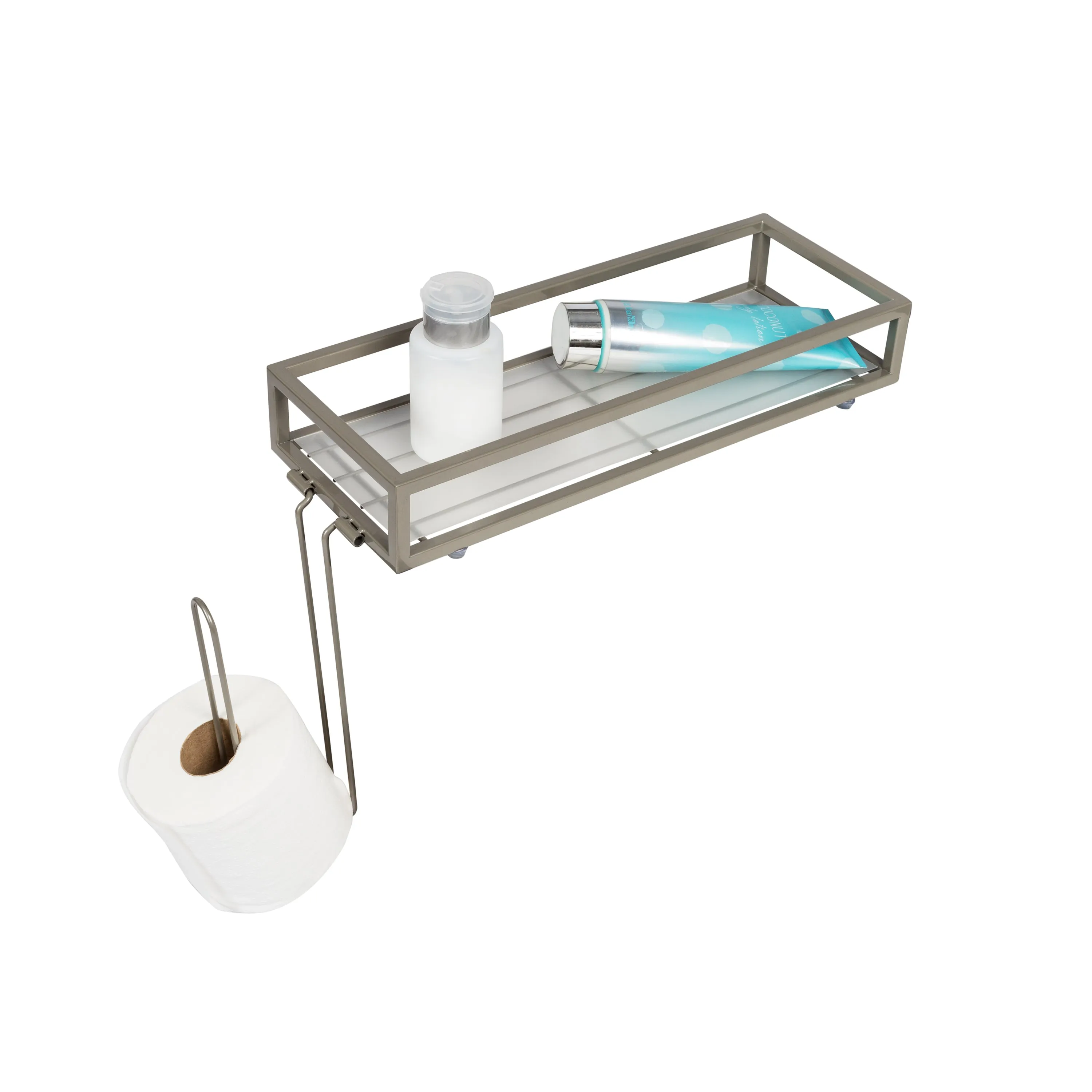 Satin Nickel Over-The-Toilet Toilet Paper and Storage Tray