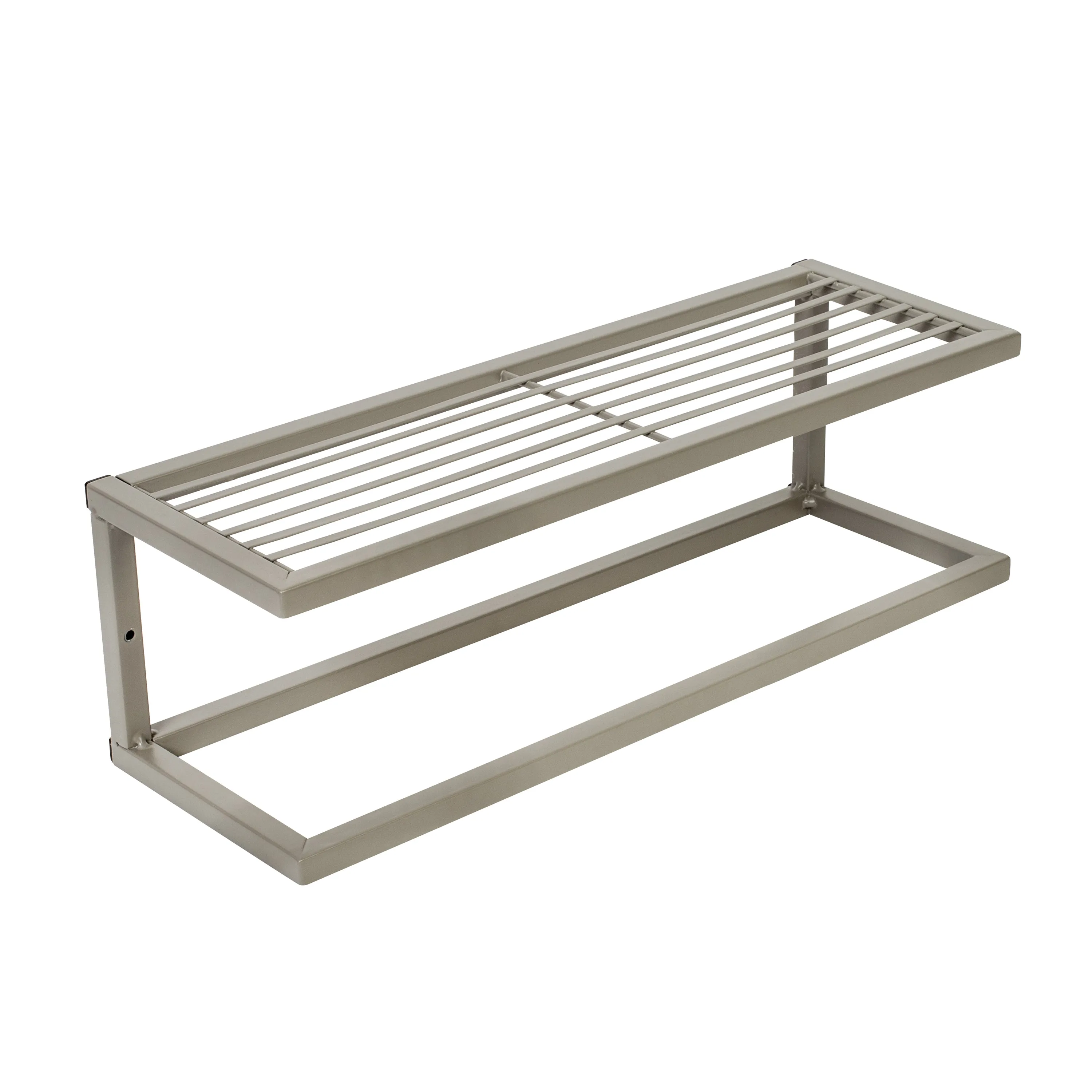 Satin Nickel Slatted Bath Shelf with Towel Bar