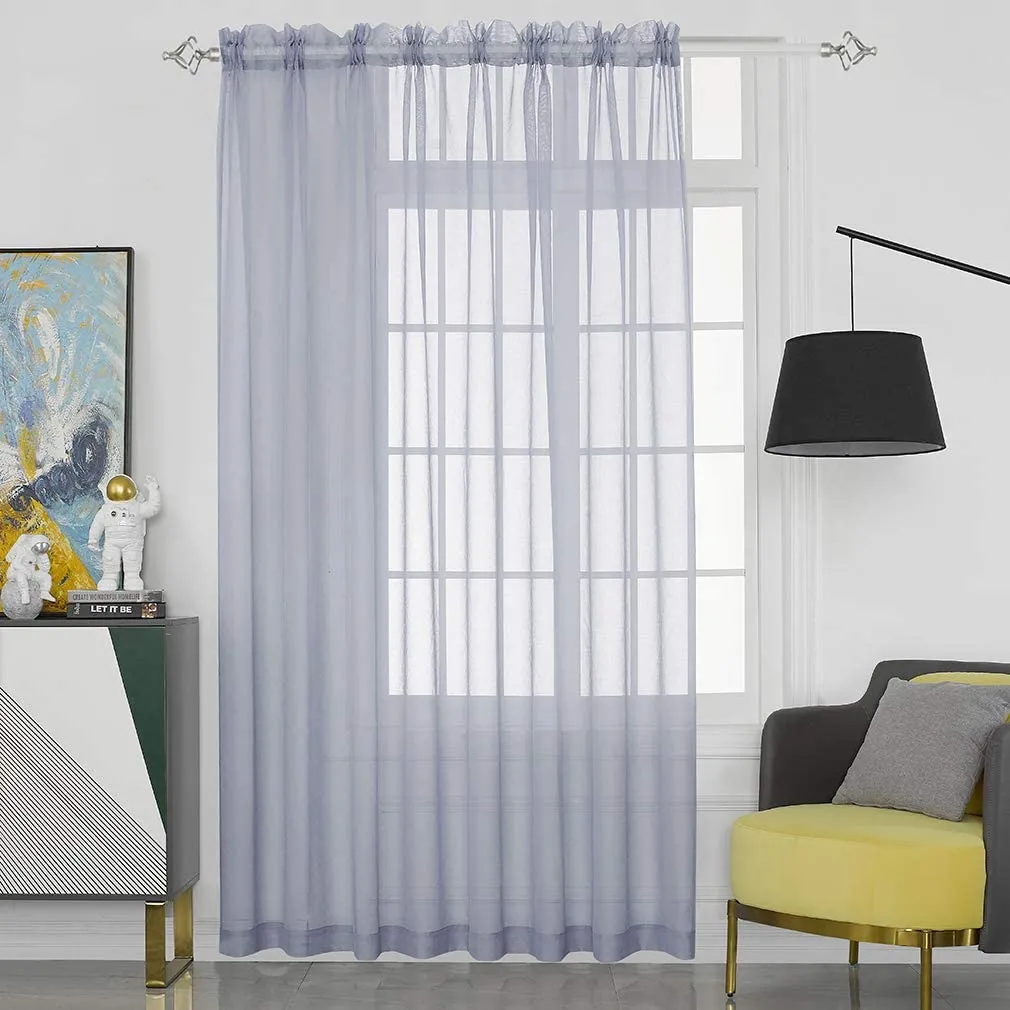 Sheer Curtains Window Treatments Rod Pocket Drapes for Living Room, Bedroom, Semi Crinkle Voile Extra Wide Curtains for Yard, Villa, Parlor