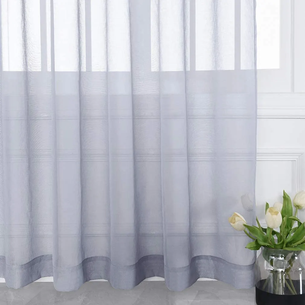 Sheer Curtains Window Treatments Rod Pocket Drapes for Living Room, Bedroom, Semi Crinkle Voile Extra Wide Curtains for Yard, Villa, Parlor