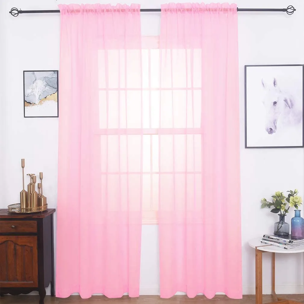 Sheer Curtains Window Treatments Rod Pocket Drapes for Living Room, Bedroom, Semi Crinkle Voile Extra Wide Curtains for Yard, Villa, Parlor