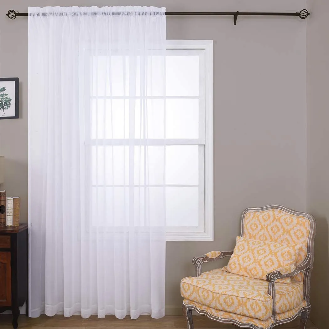 Sheer Curtains Window Treatments Rod Pocket Drapes for Living Room, Bedroom, Semi Crinkle Voile Extra Wide Curtains for Yard, Villa, Parlor