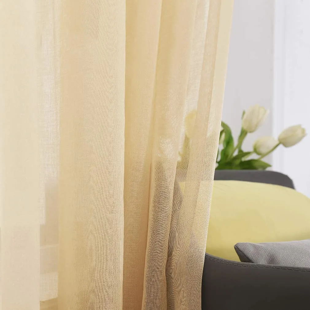 Sheer Curtains Window Treatments Rod Pocket Drapes for Living Room, Bedroom, Semi Crinkle Voile Extra Wide Curtains for Yard, Villa, Parlor