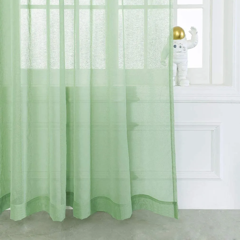 Sheer Curtains Window Treatments Rod Pocket Drapes for Living Room, Bedroom, Semi Crinkle Voile Extra Wide Curtains for Yard, Villa, Parlor