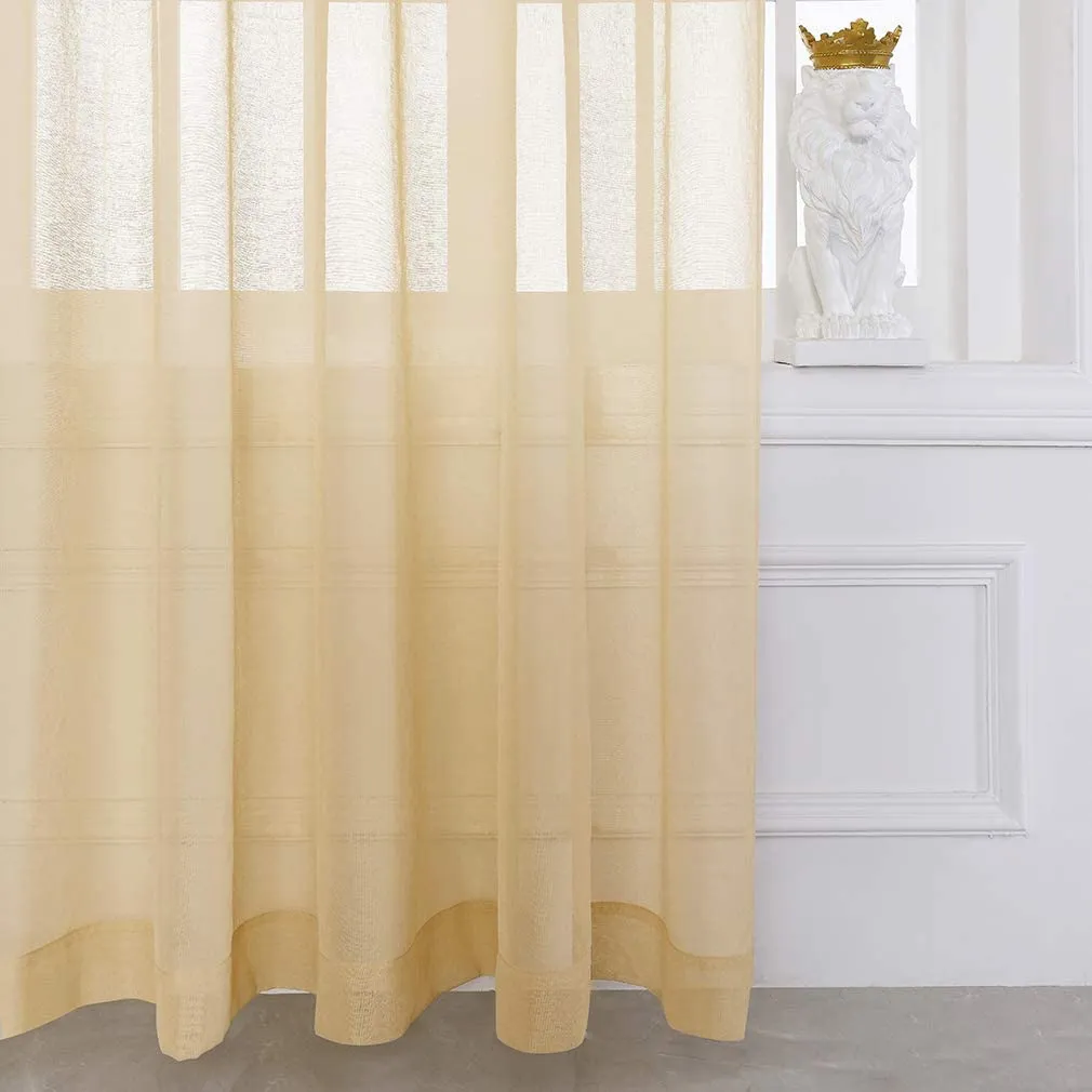 Sheer Curtains Window Treatments Rod Pocket Drapes for Living Room, Bedroom, Semi Crinkle Voile Extra Wide Curtains for Yard, Villa, Parlor