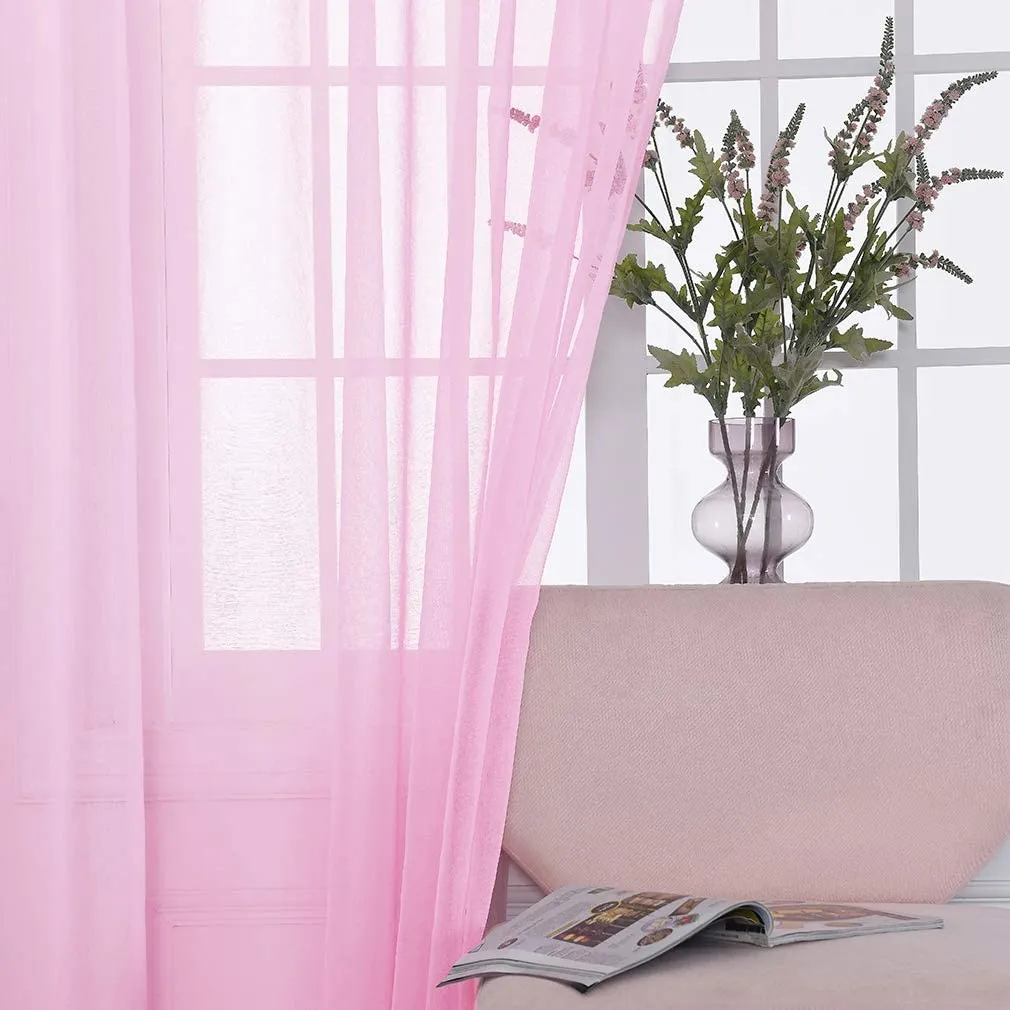 Sheer Curtains Window Treatments Rod Pocket Drapes for Living Room, Bedroom, Semi Crinkle Voile Extra Wide Curtains for Yard, Villa, Parlor