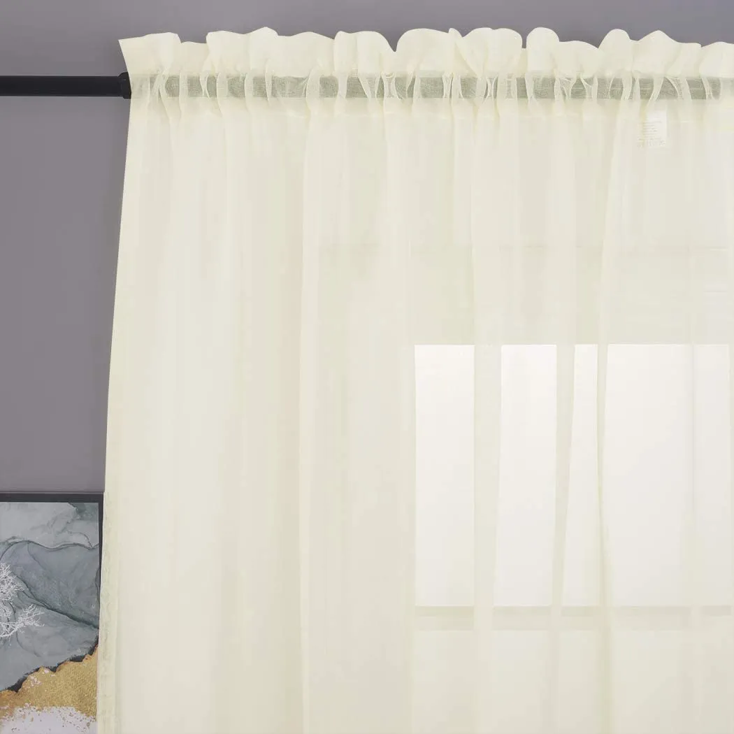 Sheer Curtains Window Treatments Rod Pocket Drapes for Living Room, Bedroom, Semi Crinkle Voile Extra Wide Curtains for Yard, Villa, Parlor