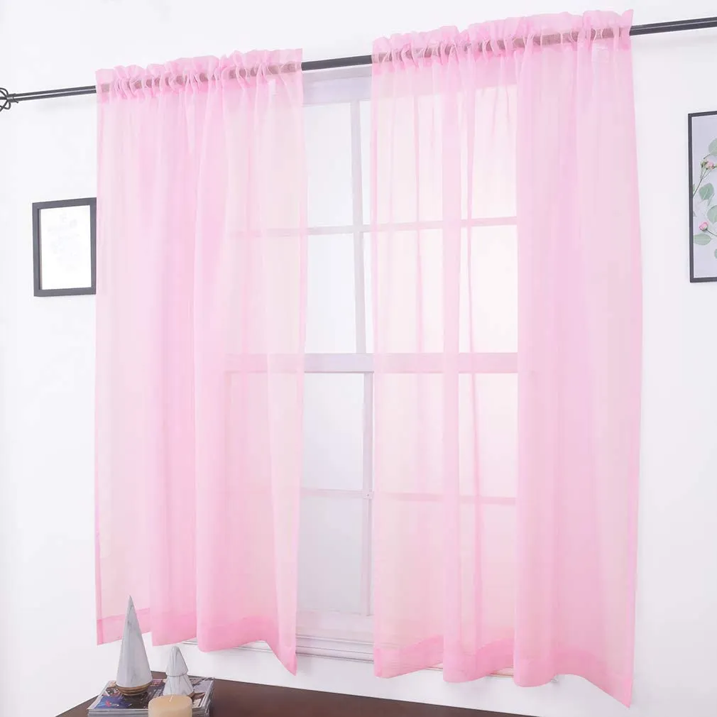 Sheer Curtains Window Treatments Rod Pocket Drapes for Living Room, Bedroom, Semi Crinkle Voile Extra Wide Curtains for Yard, Villa, Parlor