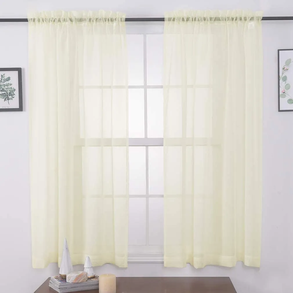 Sheer Curtains Window Treatments Rod Pocket Drapes for Living Room, Bedroom, Semi Crinkle Voile Extra Wide Curtains for Yard, Villa, Parlor