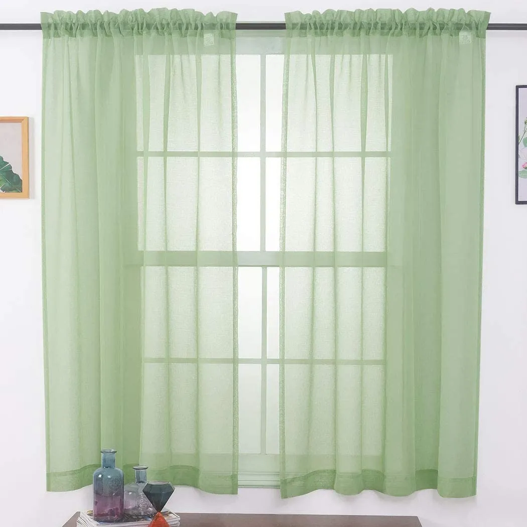 Sheer Curtains Window Treatments Rod Pocket Drapes for Living Room, Bedroom, Semi Crinkle Voile Extra Wide Curtains for Yard, Villa, Parlor