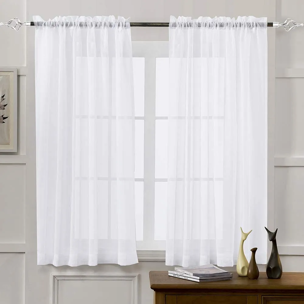 Sheer Curtains Window Treatments Rod Pocket Drapes for Living Room, Bedroom, Semi Crinkle Voile Extra Wide Curtains for Yard, Villa, Parlor