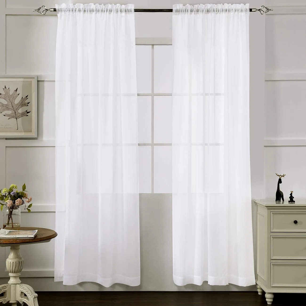 Sheer Curtains Window Treatments Rod Pocket Drapes for Living Room, Bedroom, Semi Crinkle Voile Extra Wide Curtains for Yard, Villa, Parlor