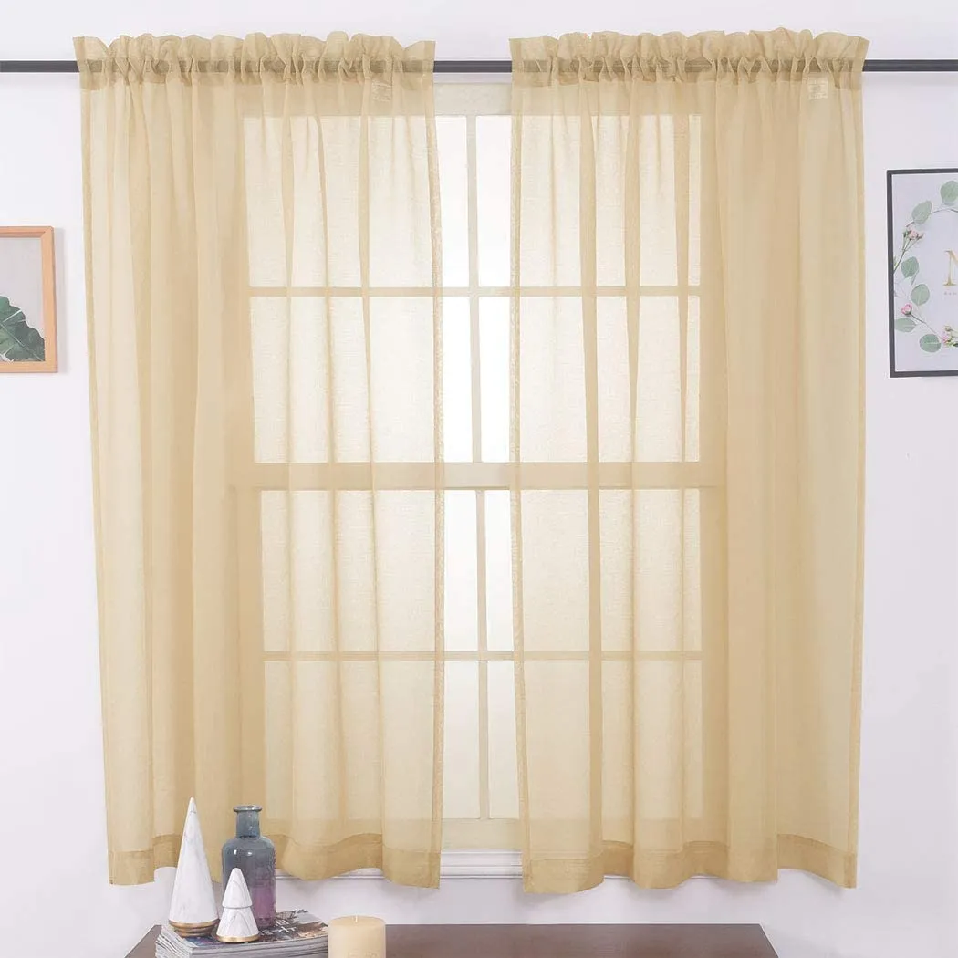 Sheer Curtains Window Treatments Rod Pocket Drapes for Living Room, Bedroom, Semi Crinkle Voile Extra Wide Curtains for Yard, Villa, Parlor