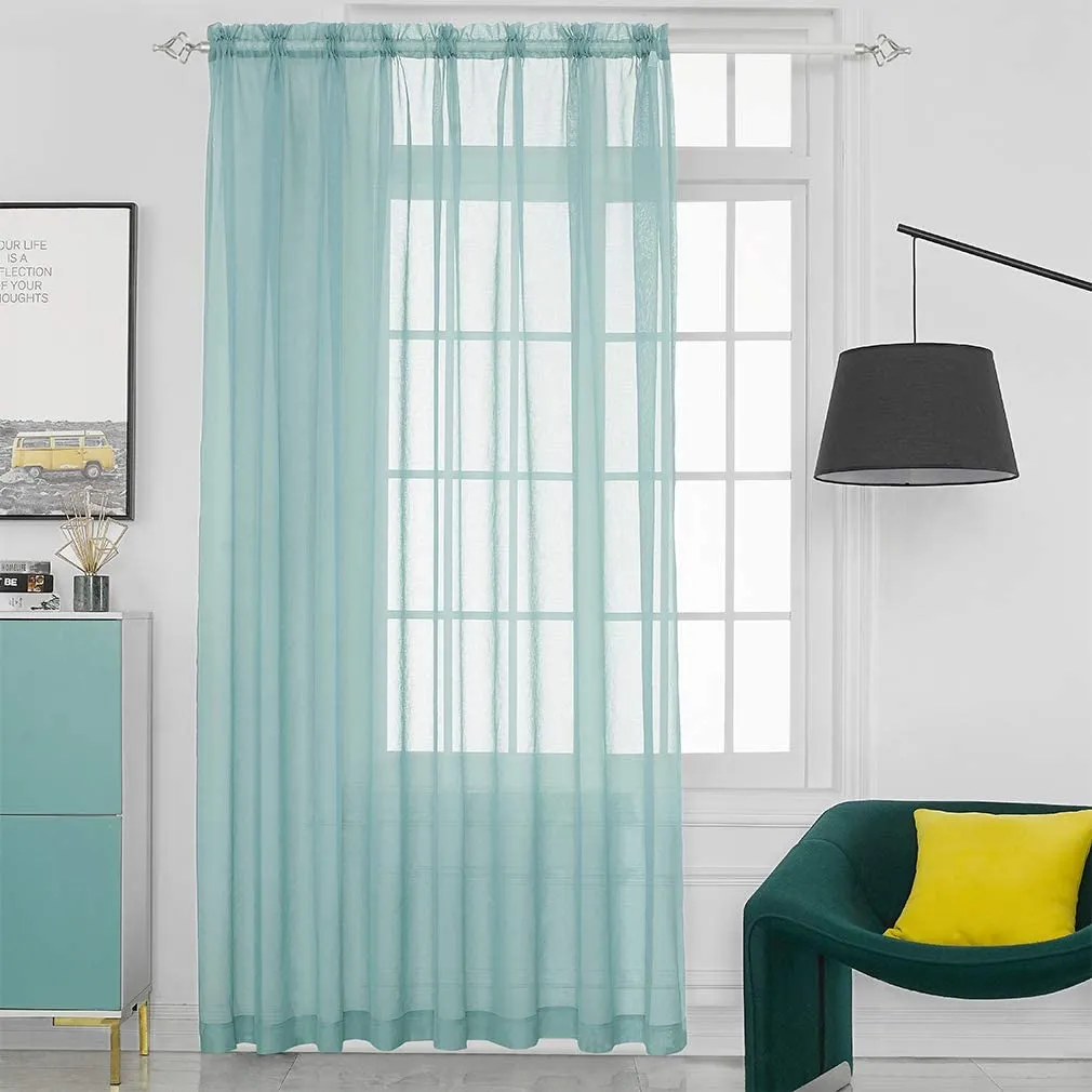 Sheer Curtains Window Treatments Rod Pocket Drapes for Living Room, Bedroom, Semi Crinkle Voile Extra Wide Curtains for Yard, Villa, Parlor