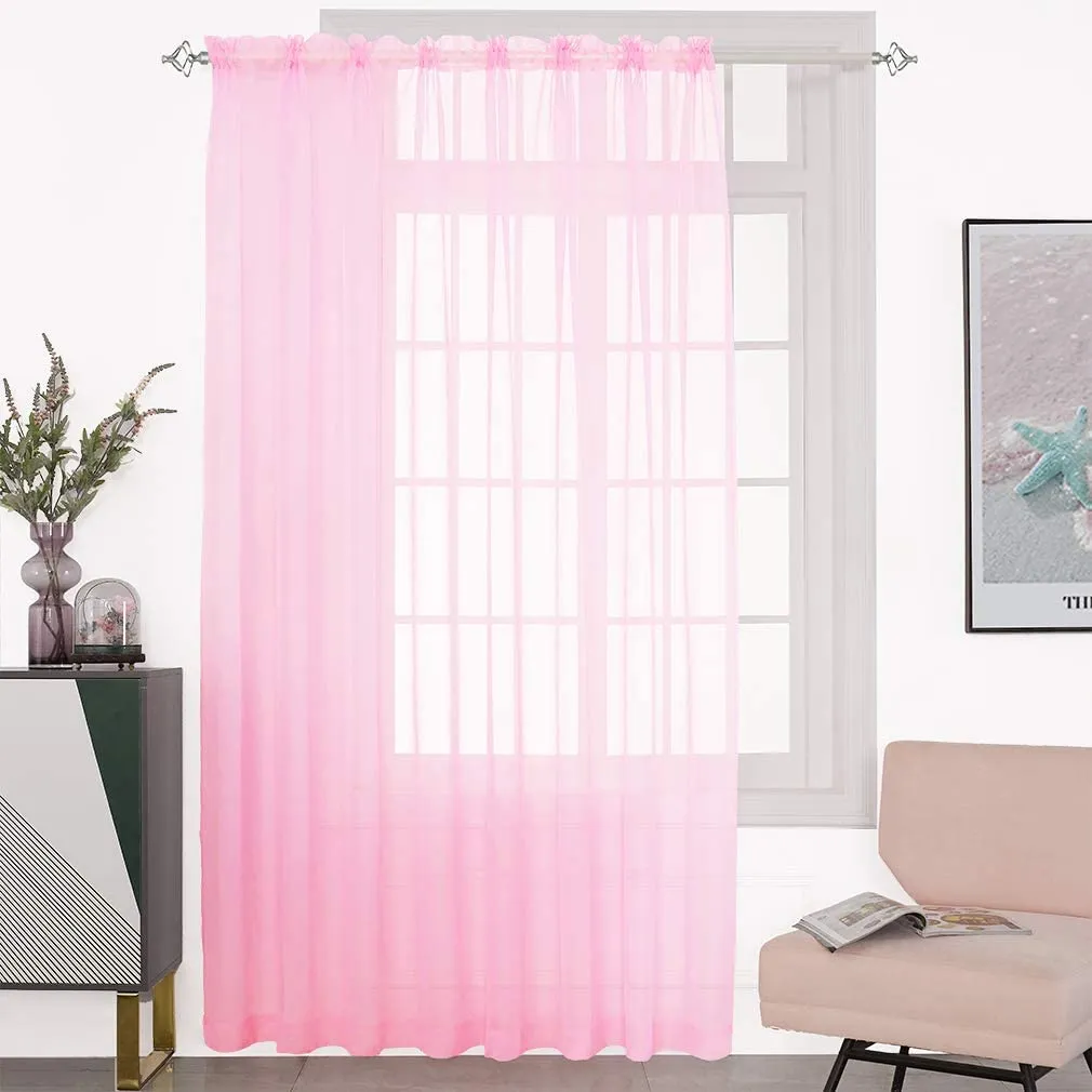 Sheer Curtains Window Treatments Rod Pocket Drapes for Living Room, Bedroom, Semi Crinkle Voile Extra Wide Curtains for Yard, Villa, Parlor