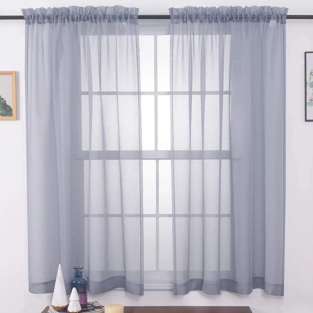 Sheer Curtains Window Treatments Rod Pocket Drapes for Living Room, Bedroom, Semi Crinkle Voile Extra Wide Curtains for Yard, Villa, Parlor