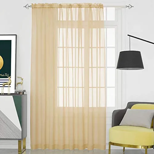 Sheer Curtains Window Treatments Rod Pocket Drapes for Living Room, Bedroom, Semi Crinkle Voile Extra Wide Curtains for Yard, Villa, Parlor