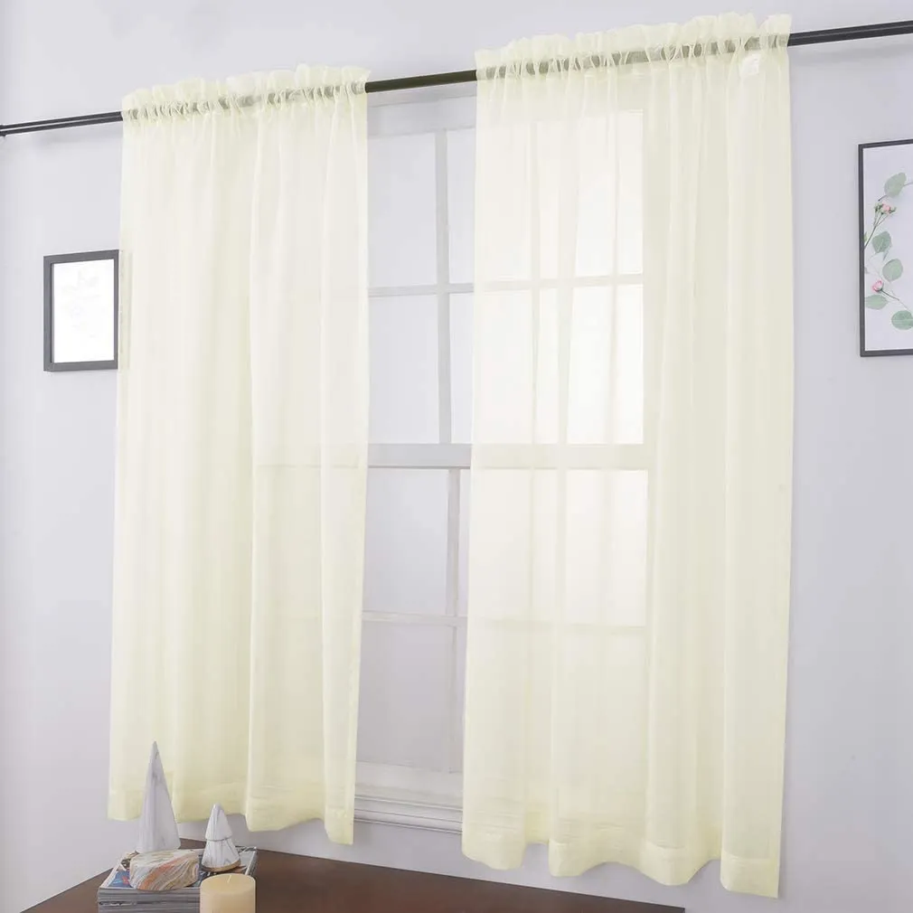 Sheer Curtains Window Treatments Rod Pocket Drapes for Living Room, Bedroom, Semi Crinkle Voile Extra Wide Curtains for Yard, Villa, Parlor