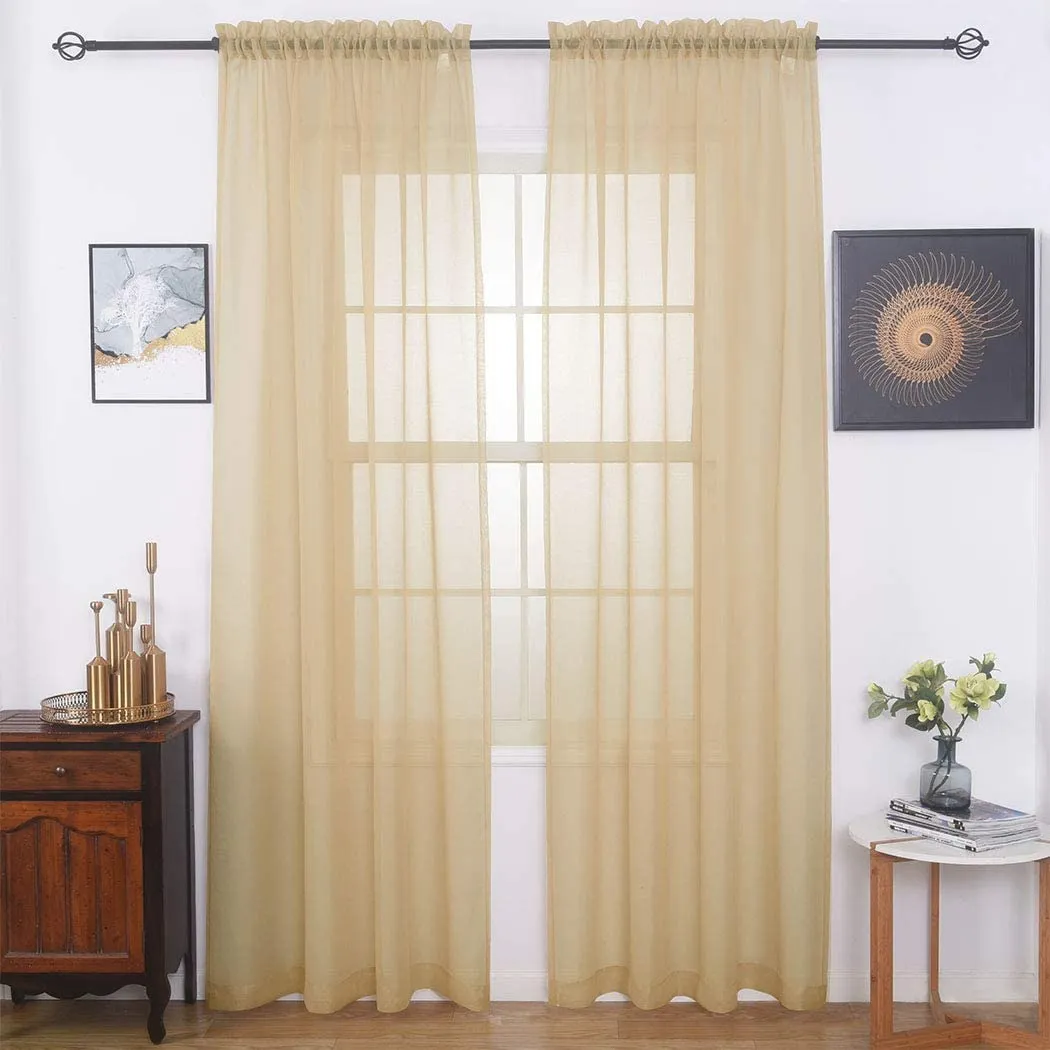 Sheer Curtains Window Treatments Rod Pocket Drapes for Living Room, Bedroom, Semi Crinkle Voile Extra Wide Curtains for Yard, Villa, Parlor