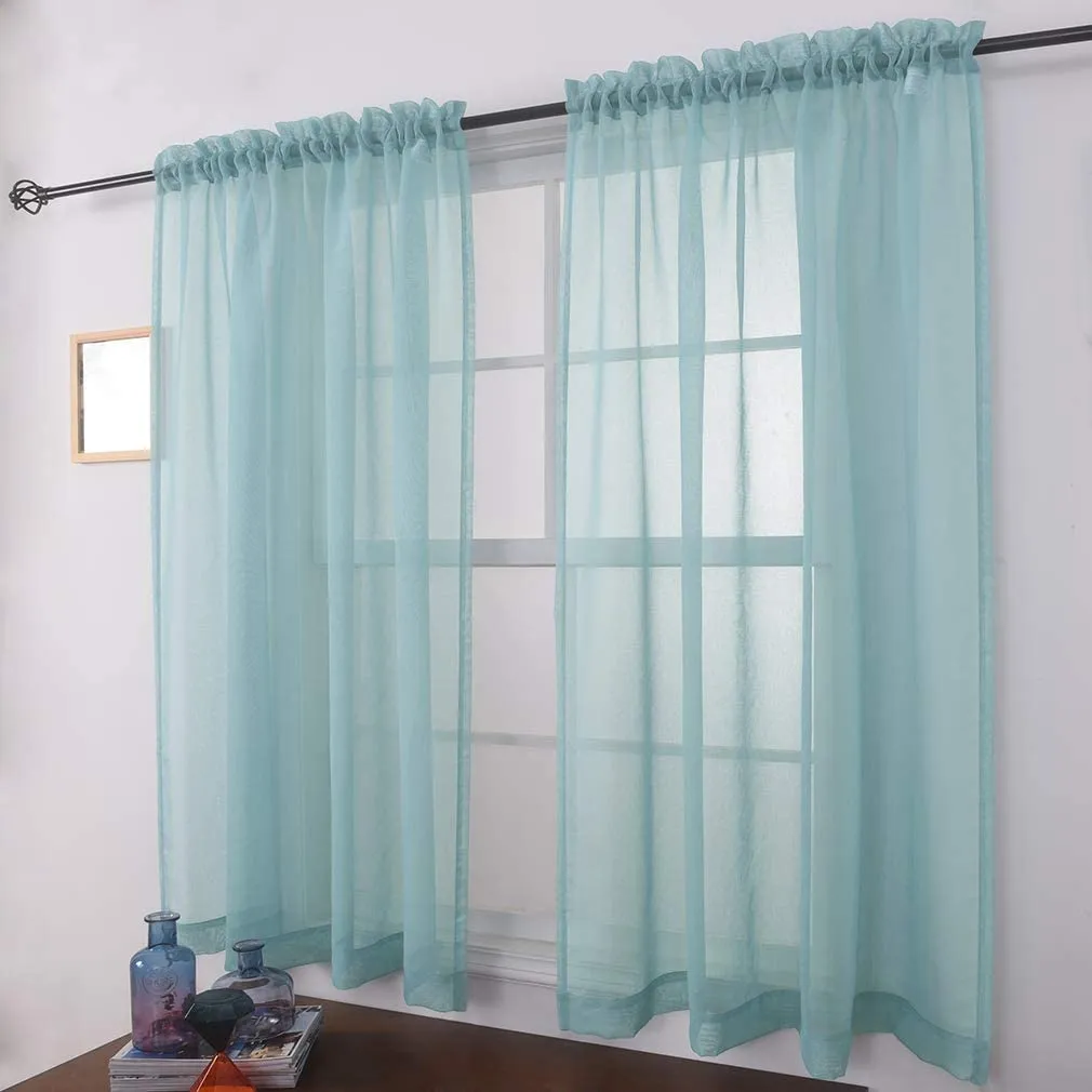 Sheer Curtains Window Treatments Rod Pocket Drapes for Living Room, Bedroom, Semi Crinkle Voile Extra Wide Curtains for Yard, Villa, Parlor