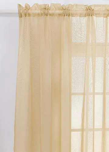 Sheer Curtains Window Treatments Rod Pocket Drapes for Living Room, Bedroom, Semi Crinkle Voile Extra Wide Curtains for Yard, Villa, Parlor