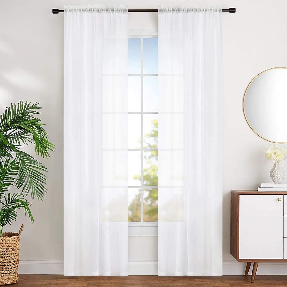 Sheer Curtains Window Treatments Rod Pocket Drapes for Living Room, Bedroom, Semi Crinkle Voile Extra Wide Curtains for Yard, Villa, Parlor