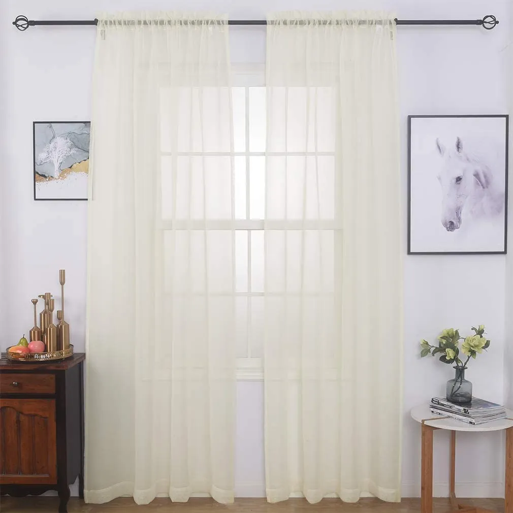 Sheer Curtains Window Treatments Rod Pocket Drapes for Living Room, Bedroom, Semi Crinkle Voile Extra Wide Curtains for Yard, Villa, Parlor