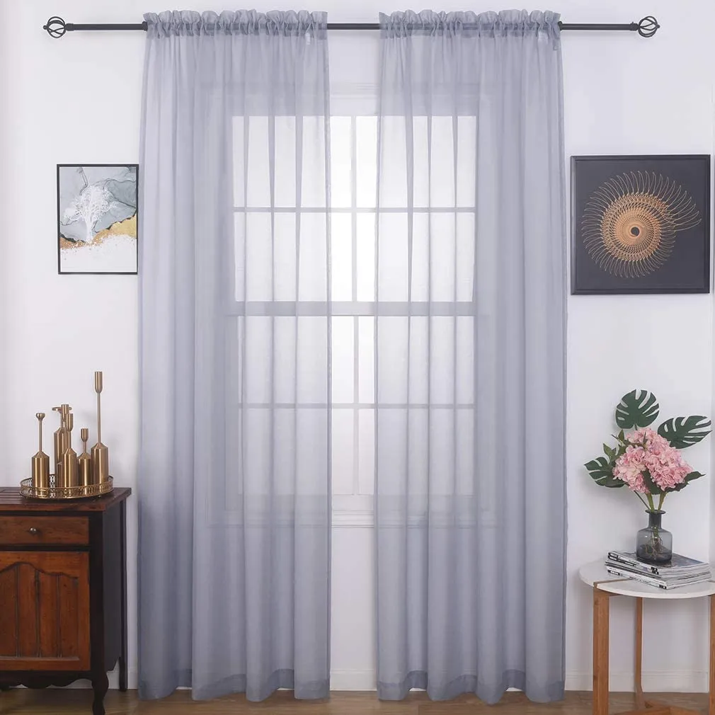 Sheer Curtains Window Treatments Rod Pocket Drapes for Living Room, Bedroom, Semi Crinkle Voile Extra Wide Curtains for Yard, Villa, Parlor