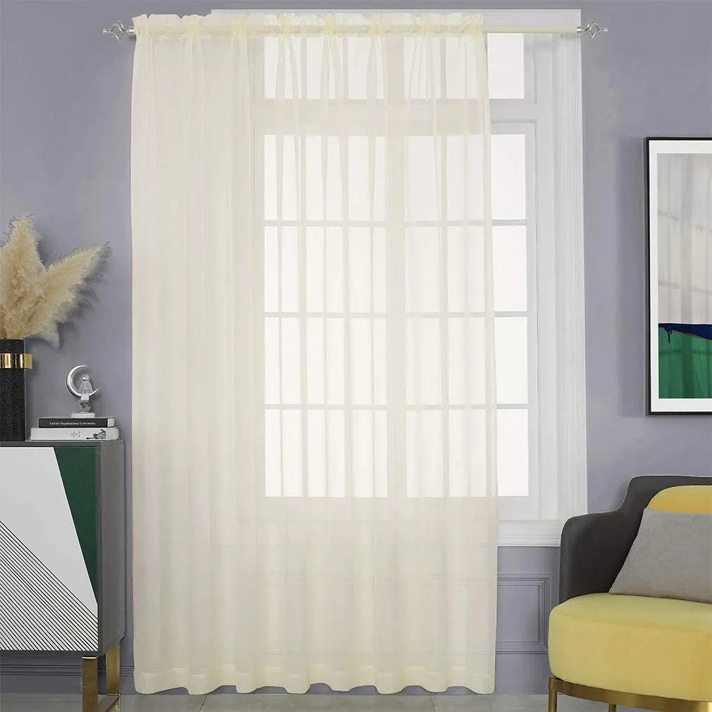 Sheer Curtains Window Treatments Rod Pocket Drapes for Living Room, Bedroom, Semi Crinkle Voile Extra Wide Curtains for Yard, Villa, Parlor