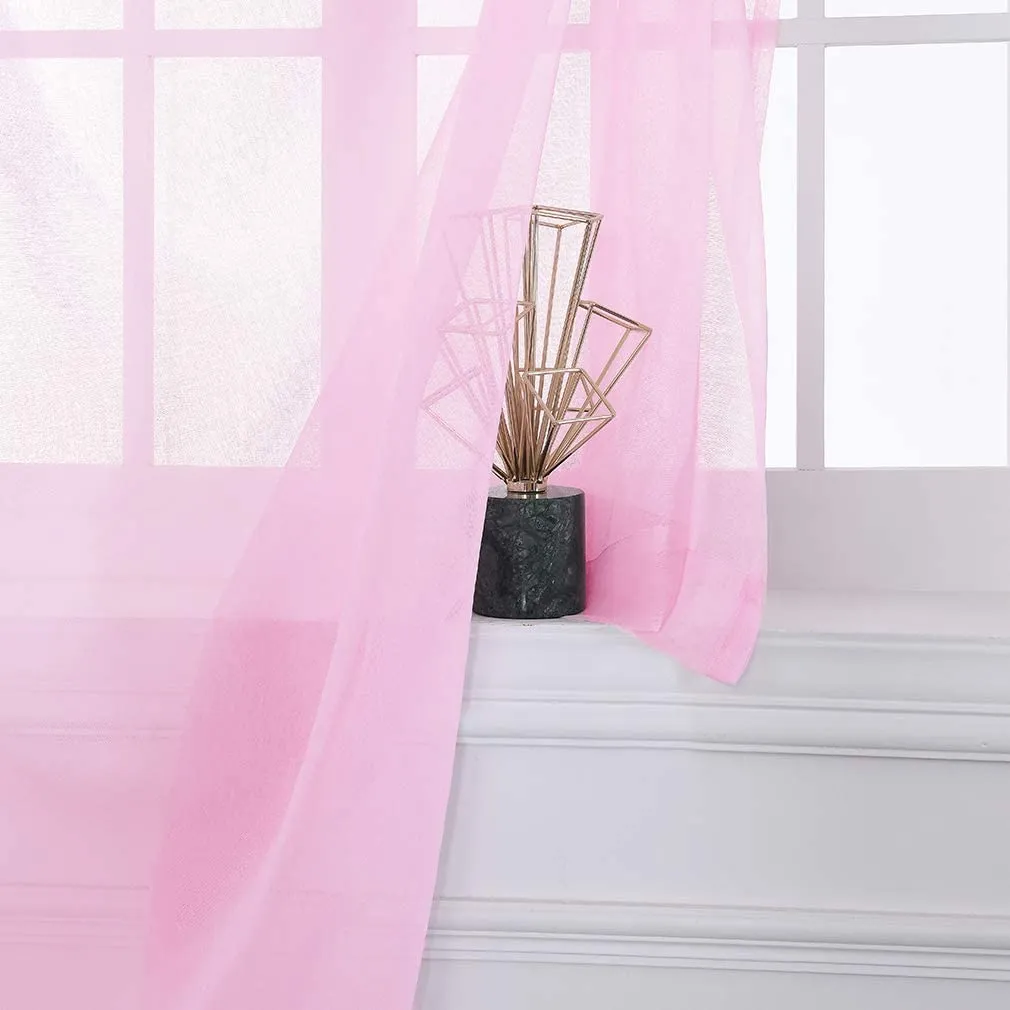 Sheer Curtains Window Treatments Rod Pocket Drapes for Living Room, Bedroom, Semi Crinkle Voile Extra Wide Curtains for Yard, Villa, Parlor