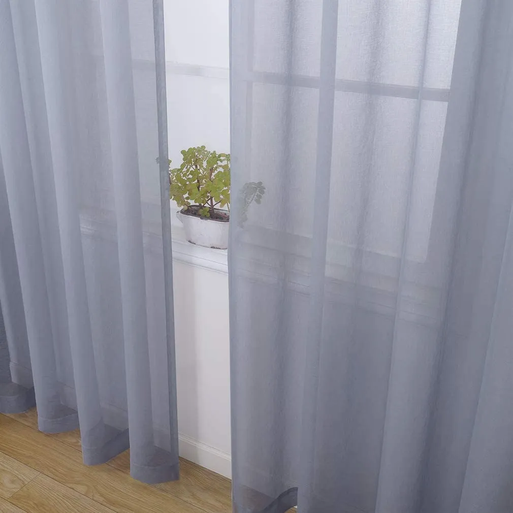 Sheer Curtains Window Treatments Rod Pocket Drapes for Living Room, Bedroom, Semi Crinkle Voile Extra Wide Curtains for Yard, Villa, Parlor