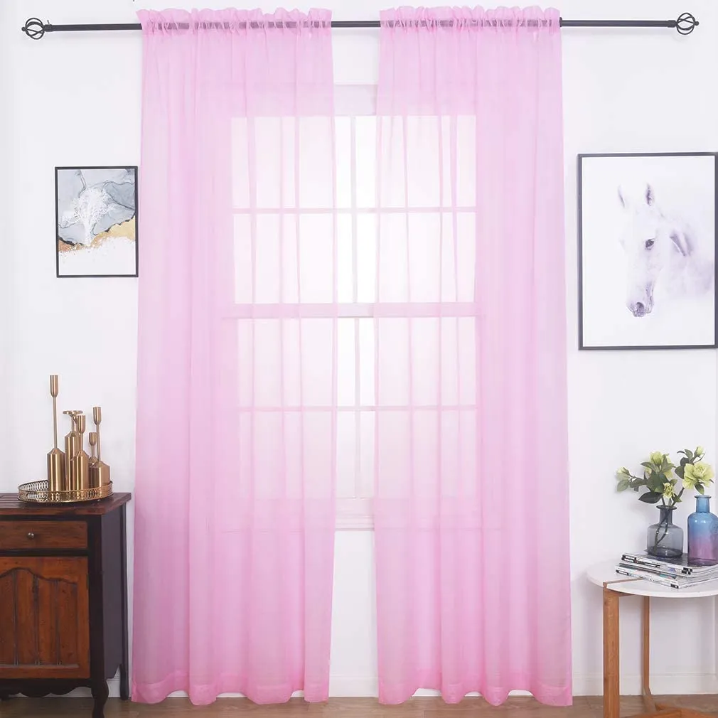 Sheer Curtains Window Treatments Rod Pocket Drapes for Living Room, Bedroom, Semi Crinkle Voile Extra Wide Curtains for Yard, Villa, Parlor