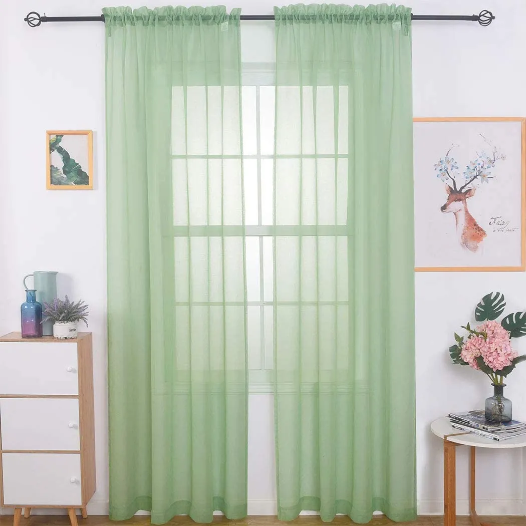 Sheer Curtains Window Treatments Rod Pocket Drapes for Living Room, Bedroom, Semi Crinkle Voile Extra Wide Curtains for Yard, Villa, Parlor