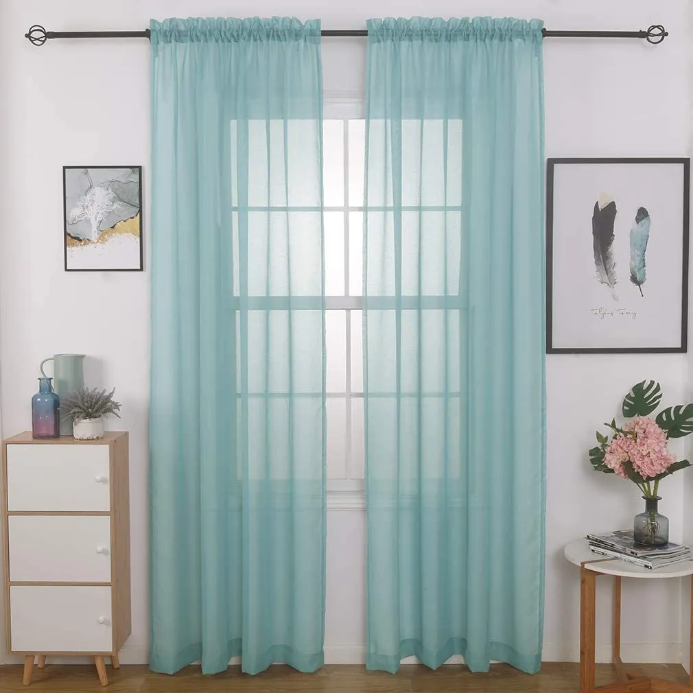 Sheer Curtains Window Treatments Rod Pocket Drapes for Living Room, Bedroom, Semi Crinkle Voile Extra Wide Curtains for Yard, Villa, Parlor