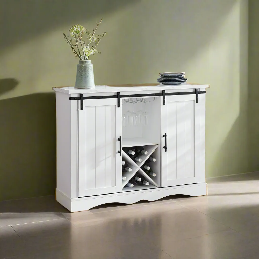 Sideboard Cabinet with Faux Marble & Wine Storage - MerryLuk