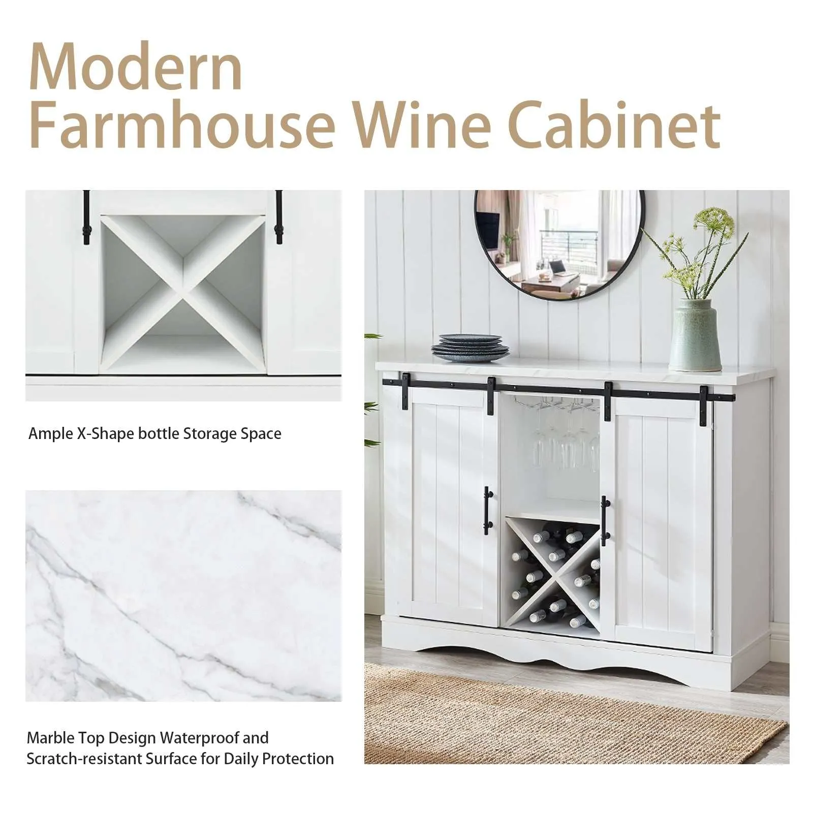 Sideboard Cabinet with Faux Marble & Wine Storage - MerryLuk